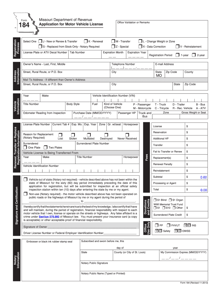 Missouri Form 184