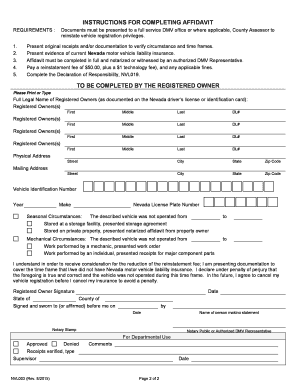  Dormant Vehicle Affidavit 2015