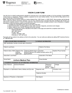 Regence Uniform Vision Claim Form