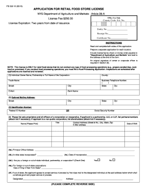 Retail Food Store License  Form