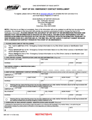 Www Bmv Ohio Gov Next of Kin Emergency  Form