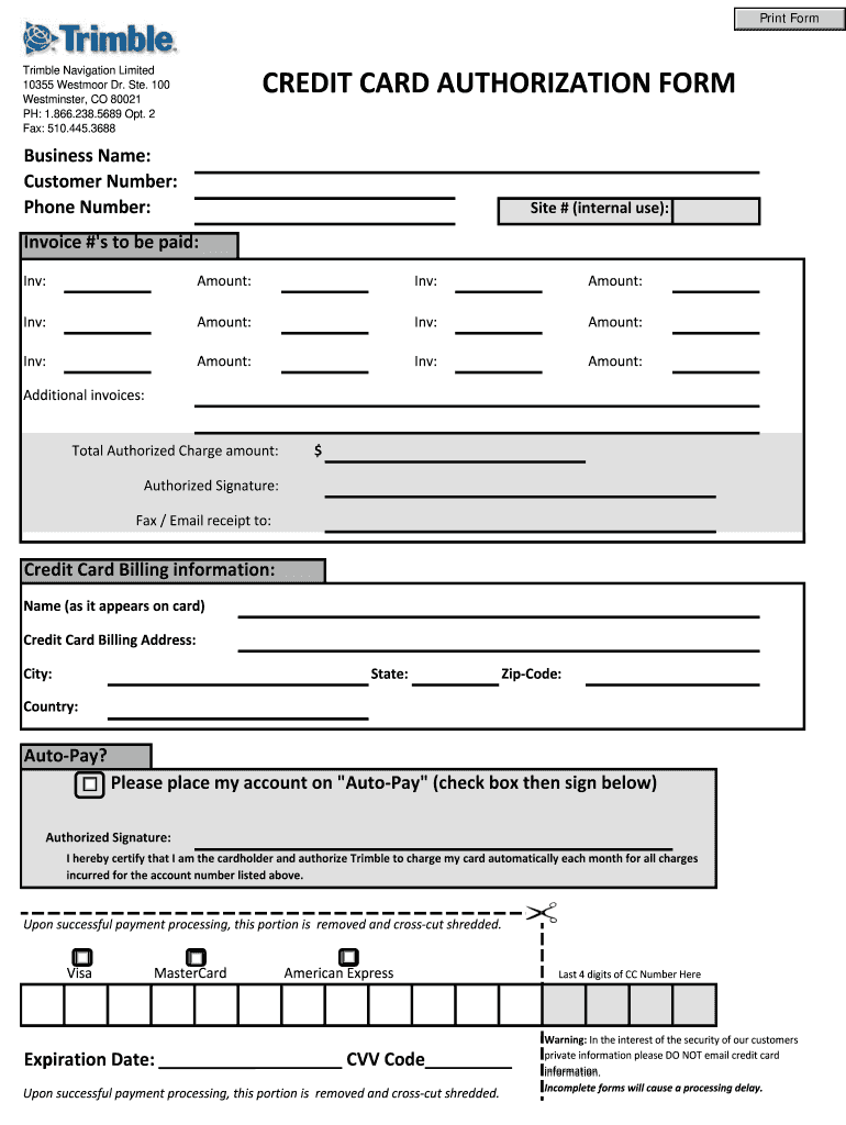 Trimble Credit Card Authorization Form  City of Boston  Cityofboston