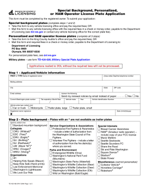  Special License Plate Application Dol Wa 2015