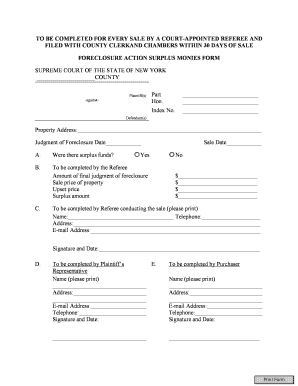 Foreclosure Action Surplus Monies Form