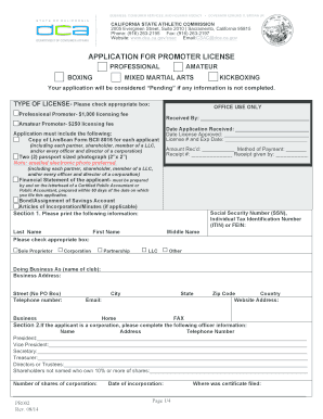  California State Athletic Commission Promoter Original Application 2014
