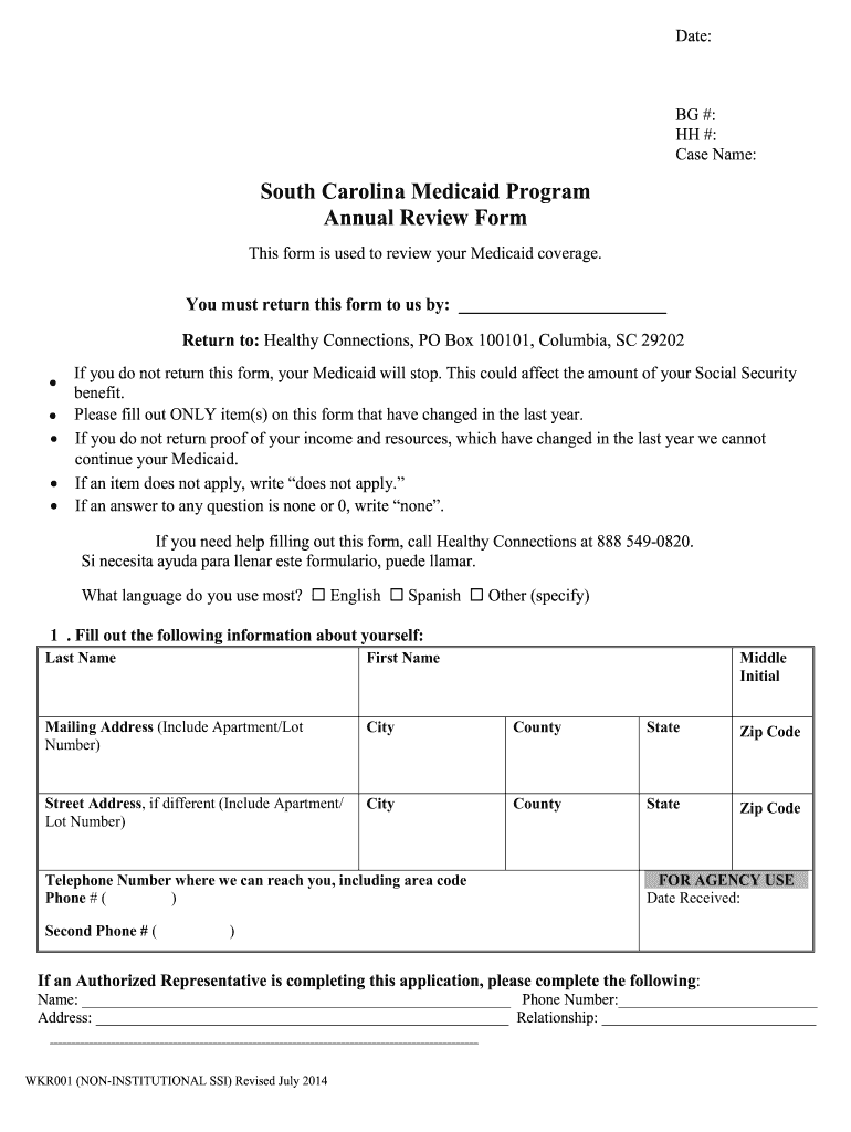  South Carolina Medicaid Program Annual Review Form Www1 Scdhhs 2010