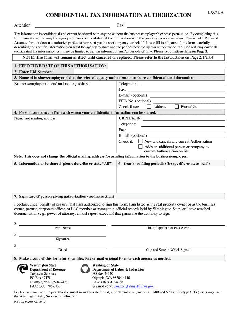  Confidential Tax Information Authorization 2015