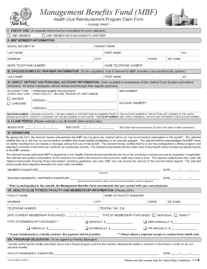 Management Benefits Fund MBF Health Club Reimbursement Program Claim Form Please Print I Nyc