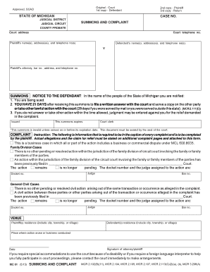 Michigan Summons  Form