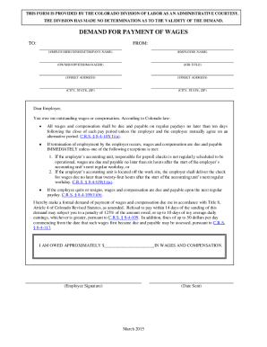  Demand for Payment of Wages Form Colorado 2015
