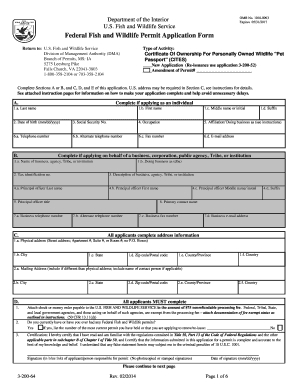  U S Fish and Wildlife Service Form 3 200 64 Permit Application for Fws 2011