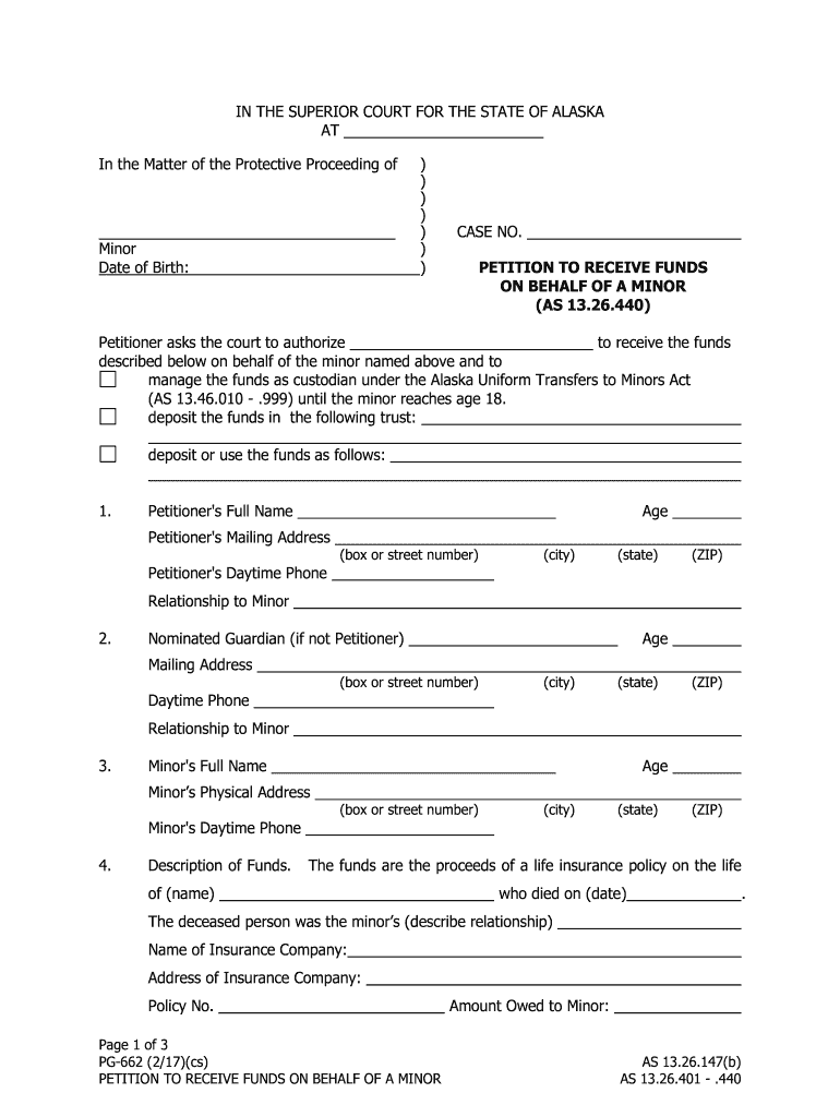  PG 662 Petition to Receive Funds on Behalf of a Minor Probate Guardianship Forms 2007