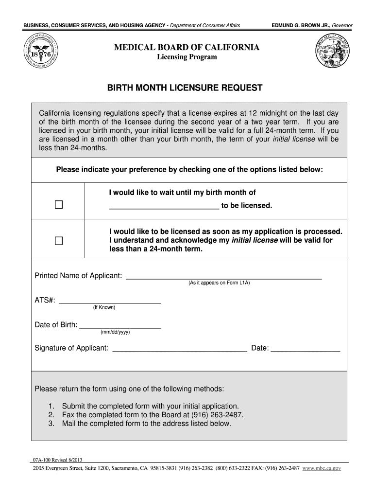 Birth Month Licensure Request  Form