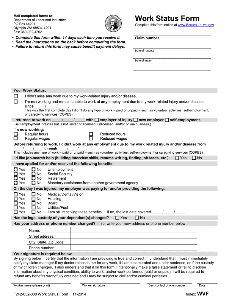  Work Status Form 2021