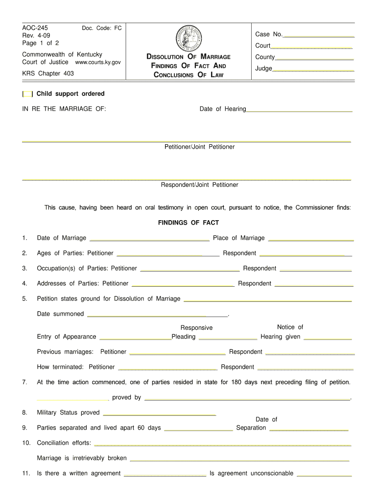  Kentucky Findings Fact 2009