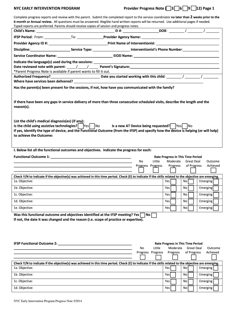  Early Intervention Progress  Form 2014