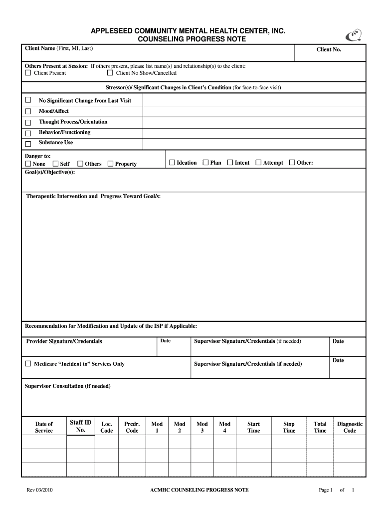 Counseling Progress Notes Template  Form