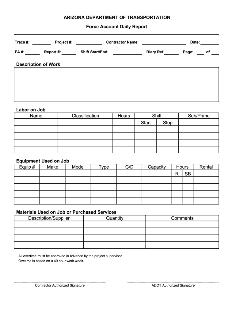 Force Account Daily Report Azdot  Form