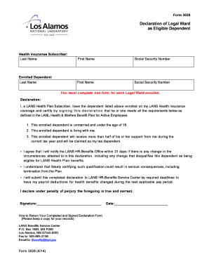 Declaration of Legal Ward as Eligible Dependent, 3028 PDF Lanl  Form