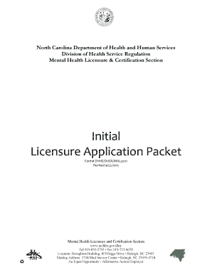  Mental Health Initial Licensure Application Packet NC Department Ncdhhs 2013