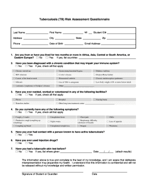 Tuberculosis TB Risk Assessment Questionnaire Colorado  Form