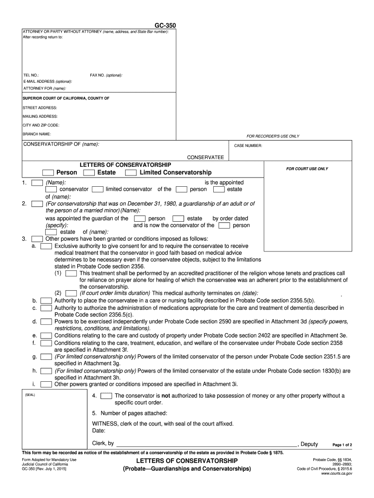 California Letters Conservatorship  Form