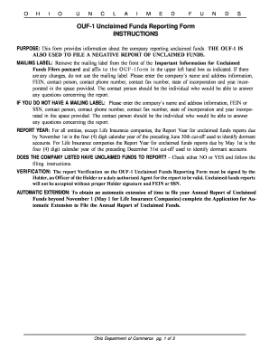 Ouf 1 Unclaimed Funds Reporting Form