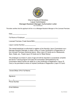 City &amp; County of Honolulu Liquor Commission ManagerAssistant Honolulu  Form