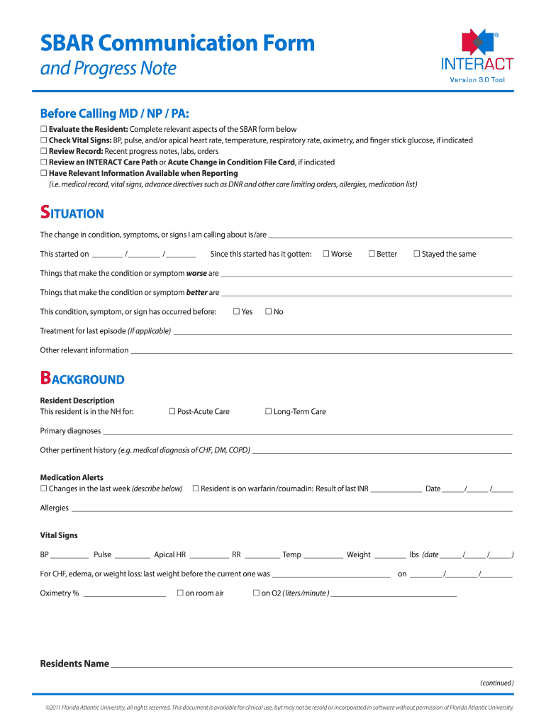 Sbar Interact  Form