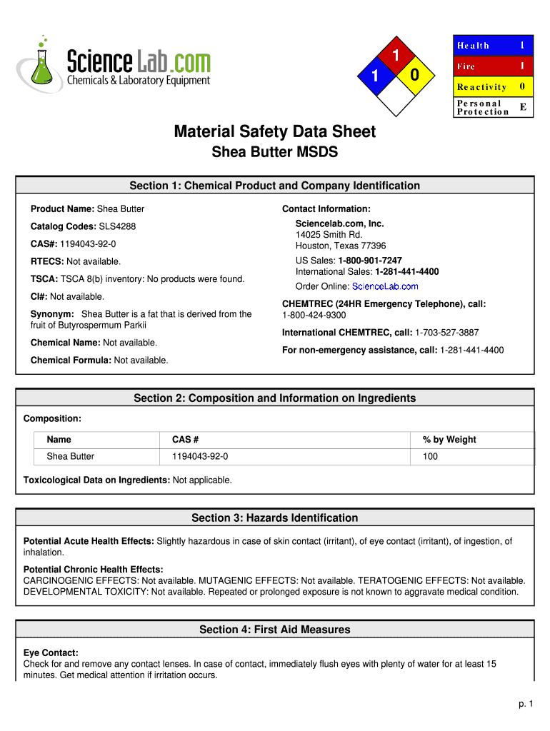 Shea Butter MSDS  Form