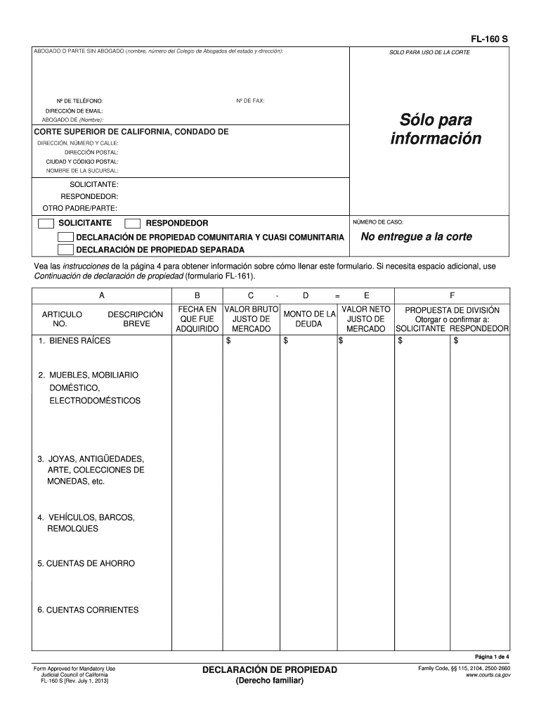  FL 160 S ABOGADO O PARTE SIN ABOGADO Nombre, N Mero Del Colegio De Abogados Del Estado Y Direcci N SOLO PARA USO DE LA CORTE N D 2013