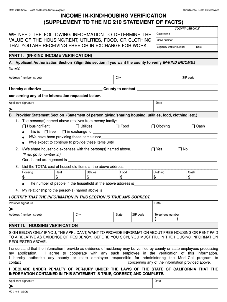 Income in Kind Housing Verification Example  Form