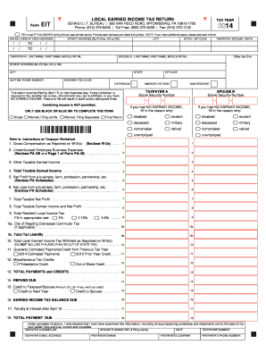 Form LOCAL EARNED INCOME TAX RETURN EIT TAX YEAR BERKS E