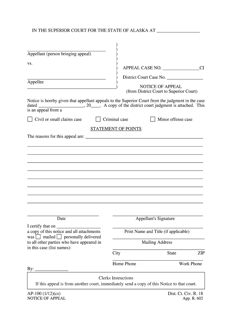 Alaska Ap 100 Appeal Form