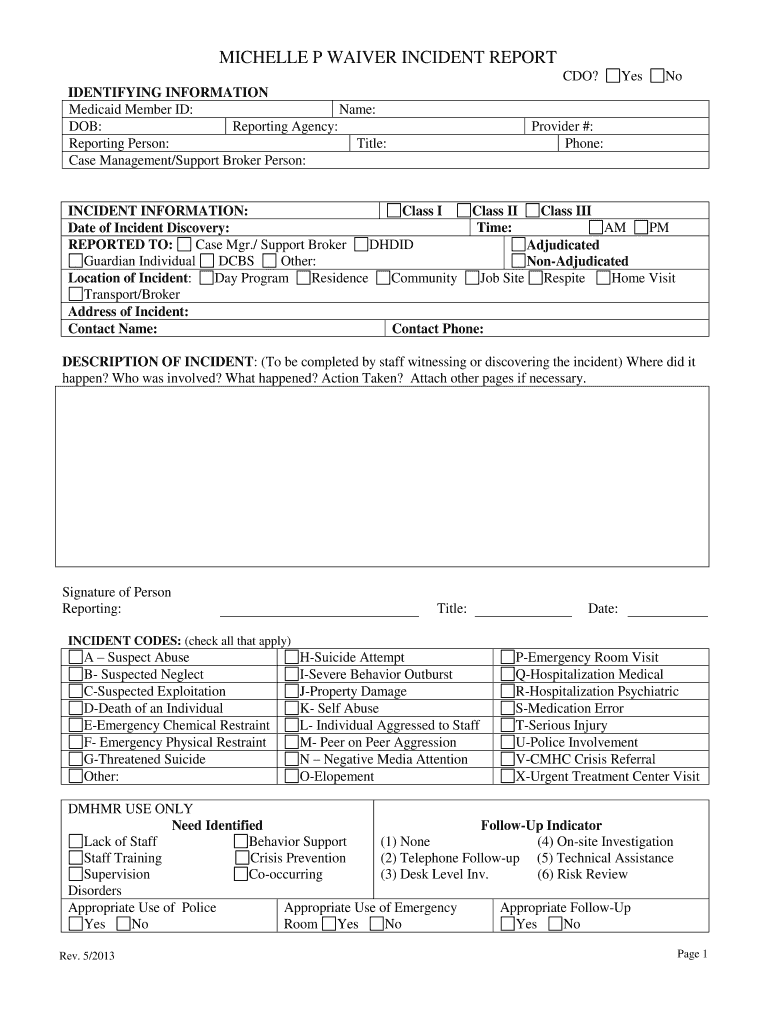 Incident Reports PDF  Form