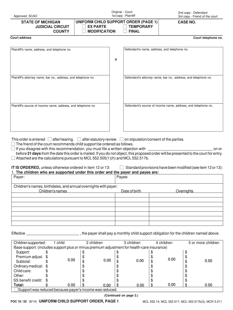  Michigan Child Order Form 2018