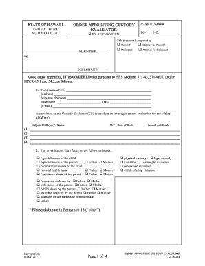 Order Appointing Custody Evaluator Hawaii State Judiciary  Form