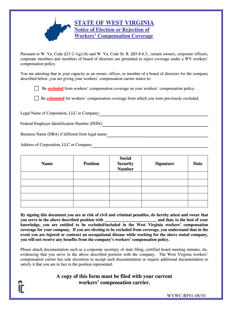 WV ExclusionReinstatement of Coverage Form Wvinsurance