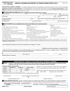  MEDICAL EXAMINATION REPORT of DRIVER under ARTICLE Dmv Ny 2015