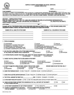 Suffolk County Department of Social Services Housing Verification Form