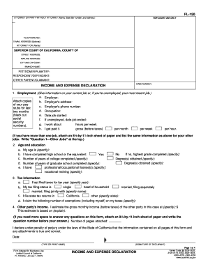 FL 150 Income and Expense Declaration Judicial Council Forms Courts Ca