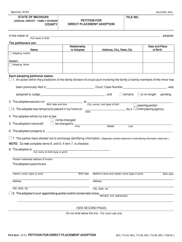  Michigan Form Adoption 2015