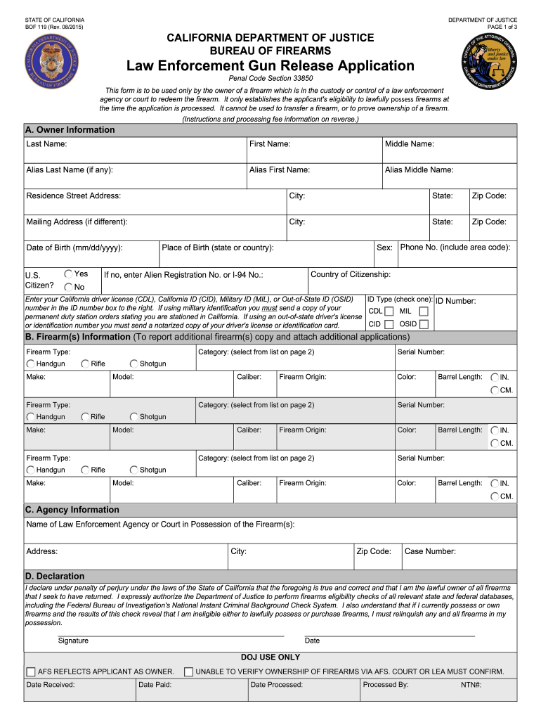  Law Enforcement Tx Gun Release Form 2015