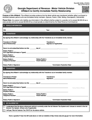 07 Web and MV Manual CLEAR Georgia Department of Revenue Motor Vehicle Division Affidavit to Certify Immediate Family Relationsh  Form