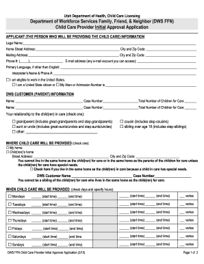 DWS FFN Child Care Provider Initial Approval Application  Form