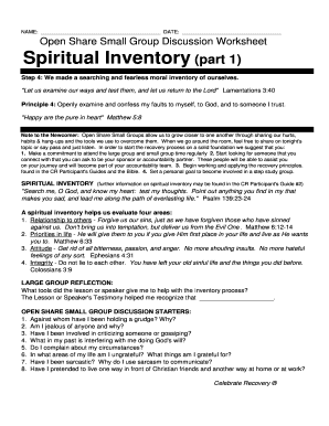 Celebrate Recovery Spiritual Inventory Part 1 Worksheet  Form
