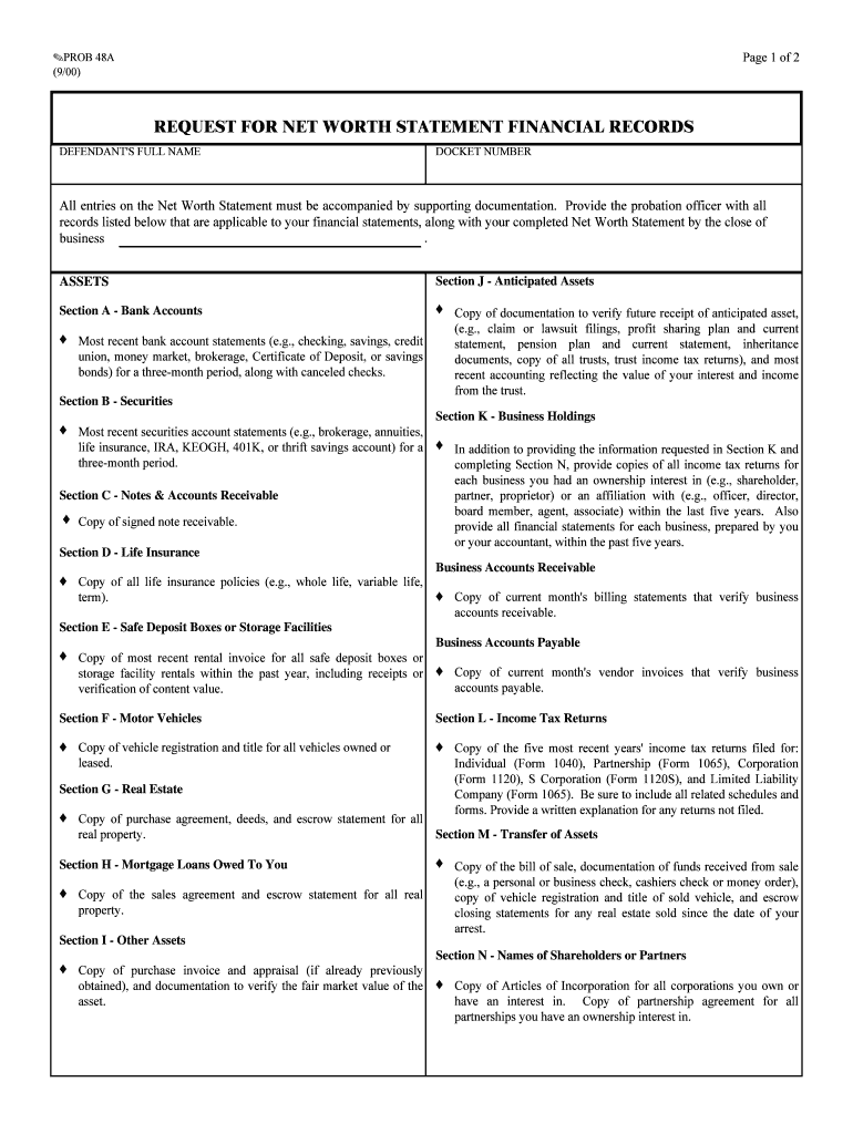  Prob 48a  Request for Net Worth Statement Financial Records 2000