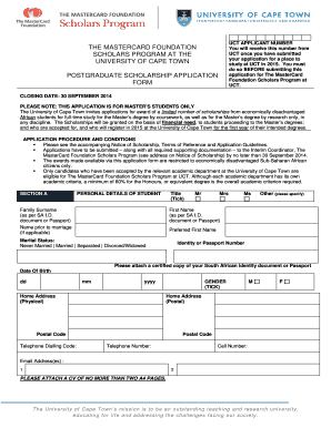 Uct Mastercard Scholarship  Form