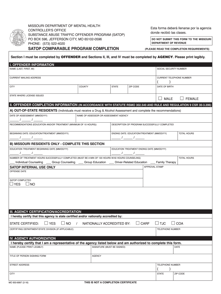 Satop Comparable Program Completion Form