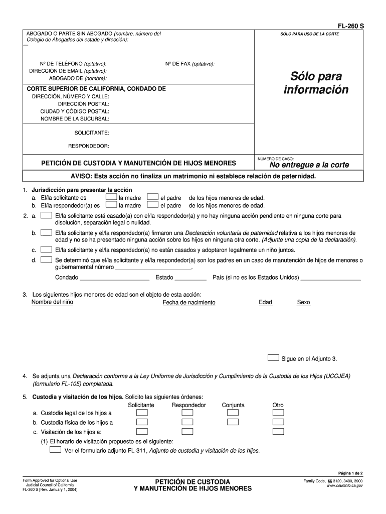  FL260 S ABOGADO O PARTE SIN ABOGADO Nombre, Nmero Del Colegio De Abogados Del Estado Y Direccin N DE TELFONO Optativo DIRECCIN D 2004